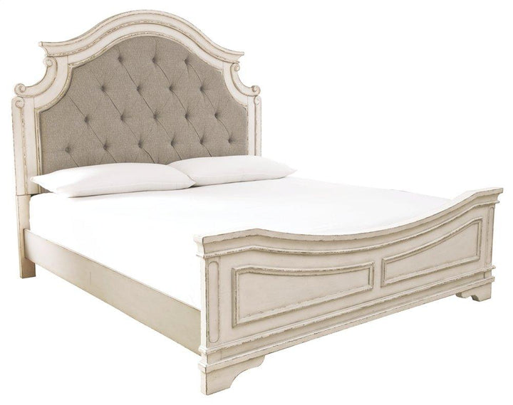 ASHLEY FURNITURE PKG006678 King Upholstered Panel Bed With Mirrored Dresser and 2 Nightstands