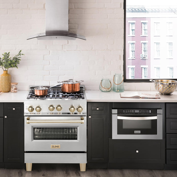 ZLINE KITCHEN AND BATH RGZ30MB ZLINE Autograph Edition 30" 4.0 cu. ft. Range with Gas Stove and Gas Oven in Stainless Steel with Accents Color: Matte Black