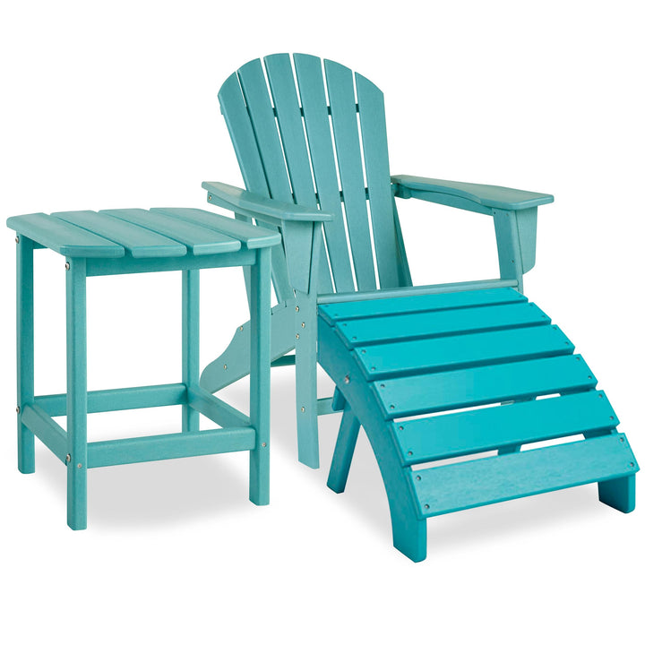 ASHLEY FURNITURE PKG013800 Outdoor Adirondack Chair and Ottoman With Side Table