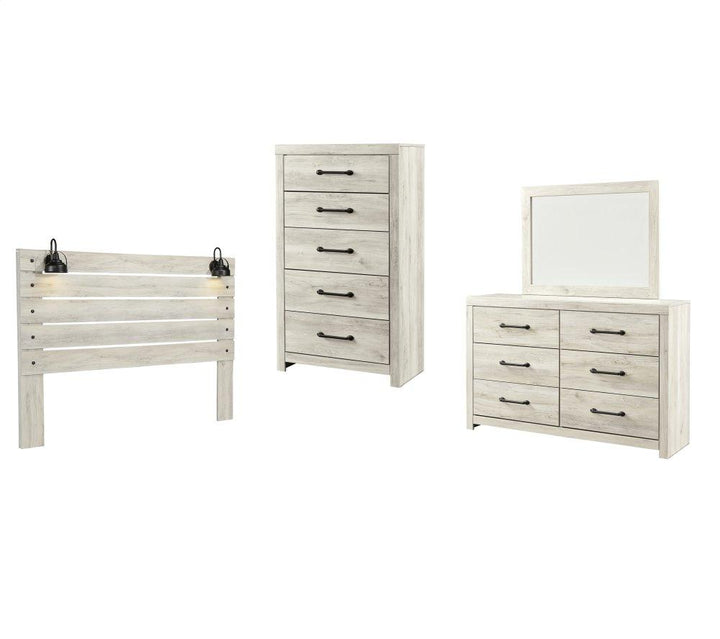 ASHLEY FURNITURE PKG002970 King Panel Headboard With Mirrored Dresser, Chest and Nightstand
