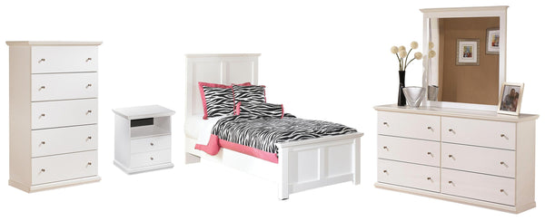 ASHLEY FURNITURE PKG002792 Twin Panel Bed With Mirrored Dresser and Chest