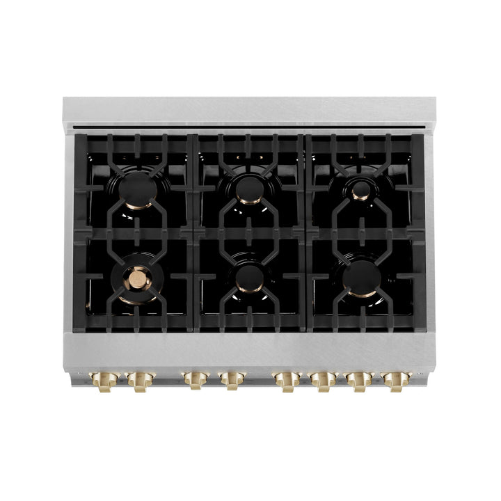 ZLINE KITCHEN AND BATH RGSZWM36G ZLINE 36" 4.6 cu. ft. Range with Gas Stove and Gas Oven in DuraSnow R Stainless Steel with White Matte Door and Accents Accent: Gold