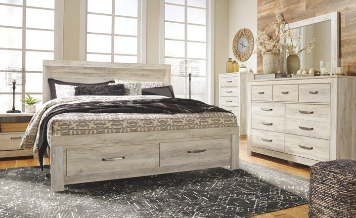 ASHLEY FURNITURE PKG004652 King Panel Headboard With Mirrored Dresser, Chest and Nightstand