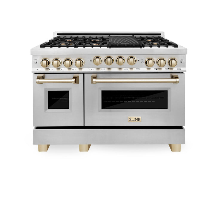 ZLINE KITCHEN AND BATH RGZ48CB ZLINE Autograph Edition 48" 6.0 cu. ft. Range with Gas Stove and Gas Oven in Stainless Steel with Accents Color: Champagne Bronze