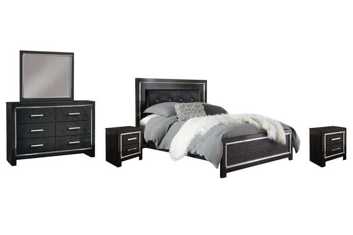 ASHLEY FURNITURE PKG002812 King Upholstered Panel Bed With Mirrored Dresser and 2 Nightstands