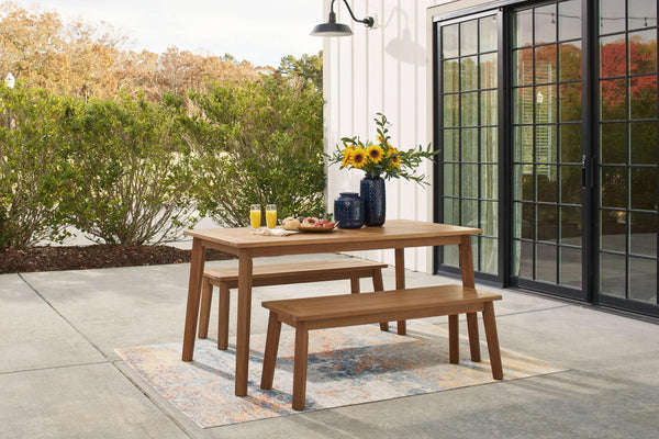 ASHLEY FURNITURE PKG013832 Outdoor Dining Table and 2 Benches