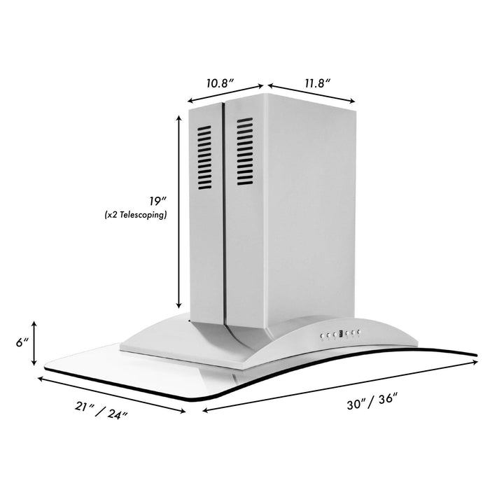 ZLINE KITCHEN AND BATH GL9I30 ZLINE Convertible Vent Island Mount Range Hood in Stainless Steel & Glass Size: 30 Inch