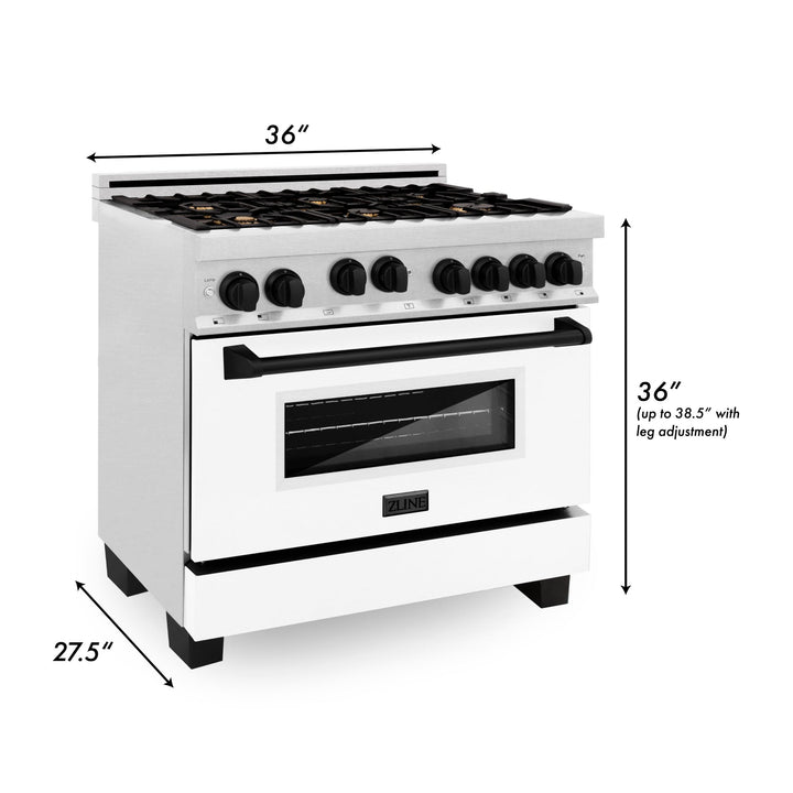 ZLINE KITCHEN AND BATH RGSZWM36CB ZLINE 36" 4.6 cu. ft. Range with Gas Stove and Gas Oven in DuraSnow R Stainless Steel with White Matte Door and Accents Accent: Champagne Bronze