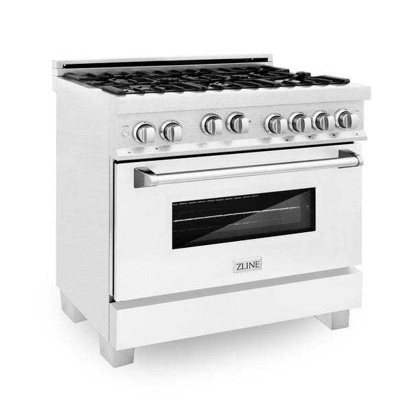 ZLINE KITCHEN AND BATH RGSWM36 ZLINE 36" Professional 4.6 cu. ft. Gas on Gas Range in ZLINE DuraSnow R Stainless Steel with Color Door Options Color: White Matte