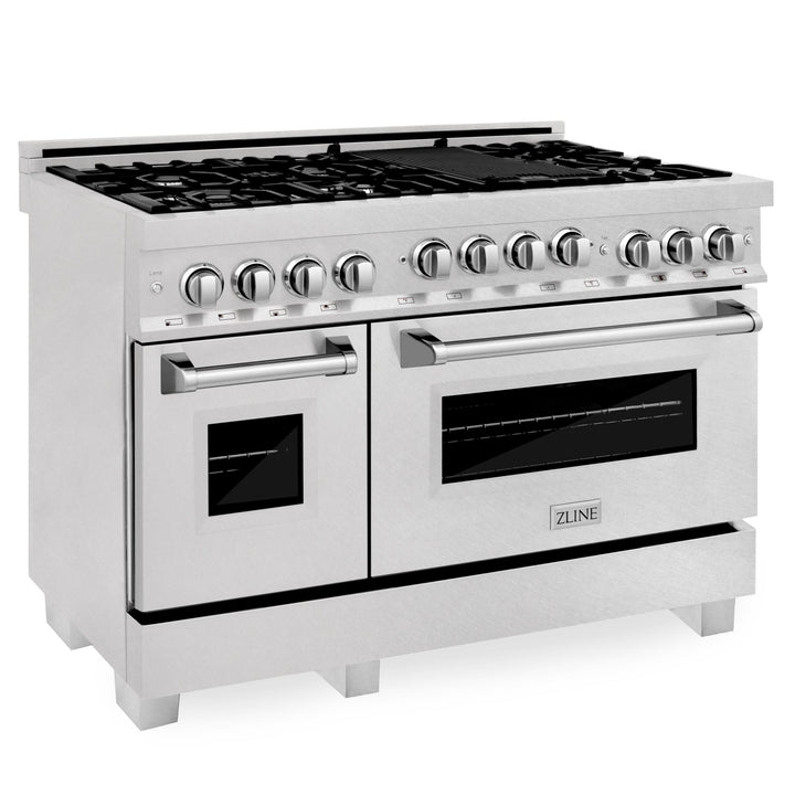 ZLINE KITCHEN AND BATH RGSSNBR48 ZLINE 48" 6.0 cu. ft. Range with Gas Stove and Gas Oven in ZLINE DuraSnow Stainless Steel R Color: DuraSnow Stainless Steel with Brass Burners