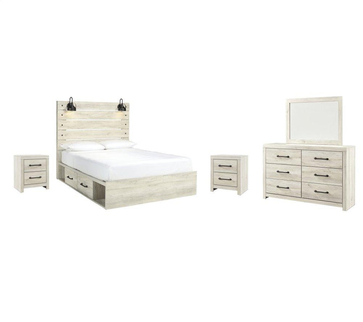 ASHLEY FURNITURE PKG002995 Queen Panel Bed With 2 Storage Drawers With Mirrored Dresser and 2 Nightstands