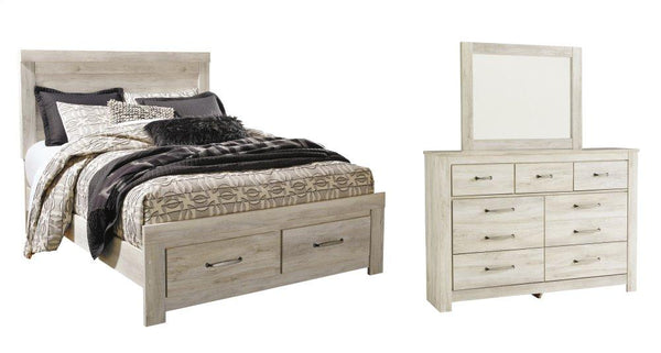 ASHLEY FURNITURE PKG004719 Queen Platform Bed With 2 Storage Drawers With Mirrored Dresser