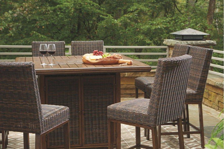 ASHLEY FURNITURE P750P6 Paradise Trail Outdoor Counter Height Dining Table With 6 Barstools