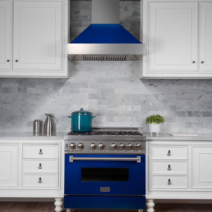 ZLINE KITCHEN AND BATH 8654BG30 ZLINE Ducted ZLINE DuraSnow Stainless Steel R Range Hood with Blue Gloss Shell Size: 30 Inch