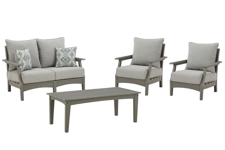 ASHLEY FURNITURE PKG012917 Outdoor Loveseat and 2 Lounge Chairs With Coffee Table