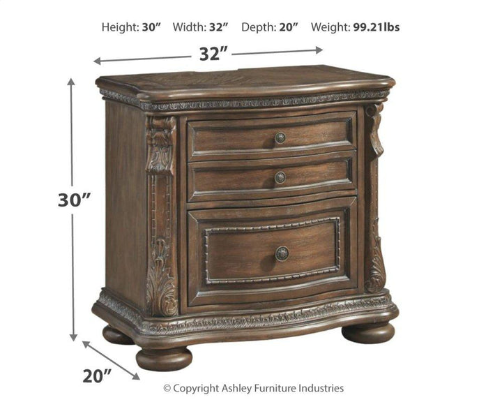 ASHLEY FURNITURE PKG007103 Queen Upholstered Sleigh Bed With Mirrored Dresser, Chest and Nightstand