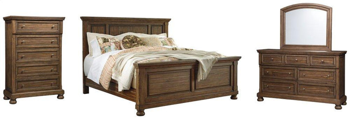 ASHLEY FURNITURE PKG006441 California King Panel Bed With Mirrored Dresser and Chest