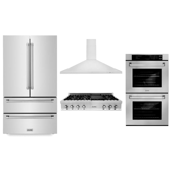 ZLINE KITCHEN AND BATH 4KPRRTRH48AWD ZLINE Kitchen Package with Refrigeration, 48" Stainless Steel Rangetop, 48" Range Hood and 30" Double Wall Oven