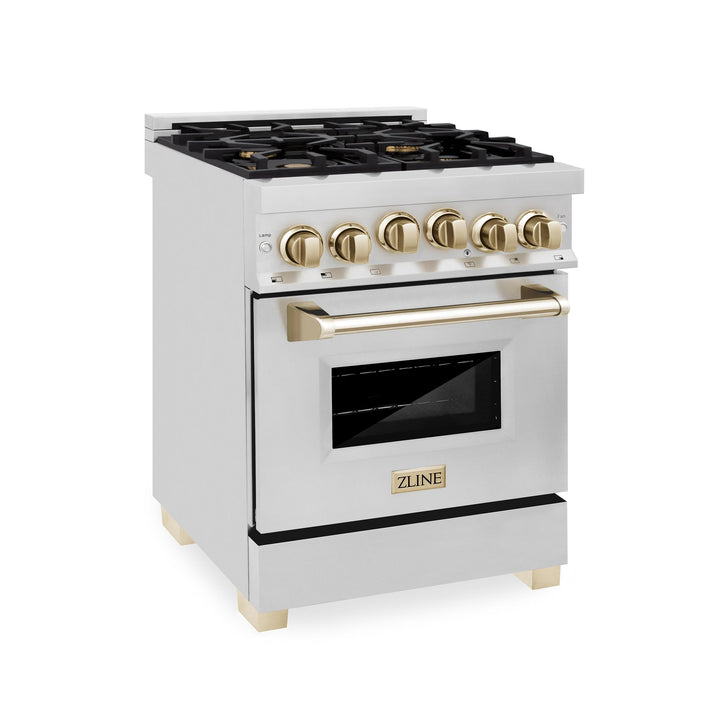 ZLINE KITCHEN AND BATH RGZ24CB ZLINE Autograph Edition 24" 2.8 cu. ft. Range with Gas Stove and Gas Oven in Stainless Steel with Accents Color: Champagne Bronze