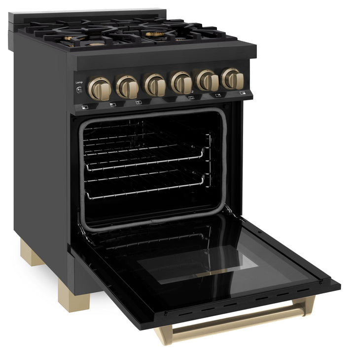 ZLINE KITCHEN AND BATH RABZ24G ZLINE Autograph Edition 24" 2.8 cu. ft. Dual Fuel Range with Gas Stove and Electric Oven in Black Stainless Steel with Champagne Bronze Accents Color: Gold