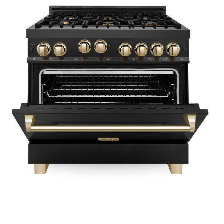 ZLINE KITCHEN AND BATH RGBZ36CB ZLINE Autograph Edition 36" 4.6 cu. ft. Range with Gas Stove and Gas Oven in Black Stainless Steel with Accents Size: Champagne Bronze