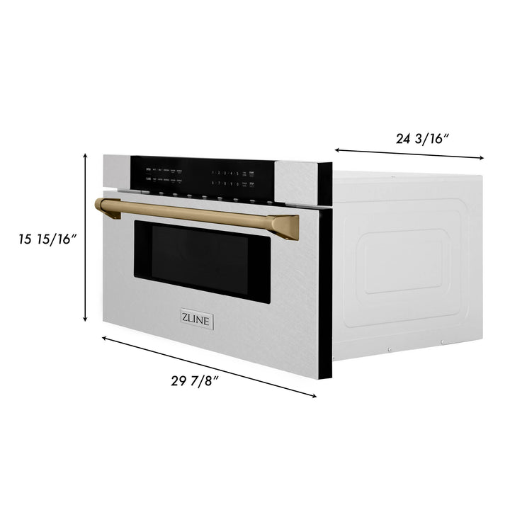 ZLINE KITCHEN AND BATH MWDZ30SSCB ZLINE Autograph Edition 30" 1.2 cu. ft. Built-In Microwave Drawer in Fingerprint Resistant Stainless Steel with Accents Color: Champagne Bronze