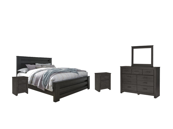 ASHLEY FURNITURE PKG004013 King Panel Bed With Mirrored Dresser and 2 Nightstands