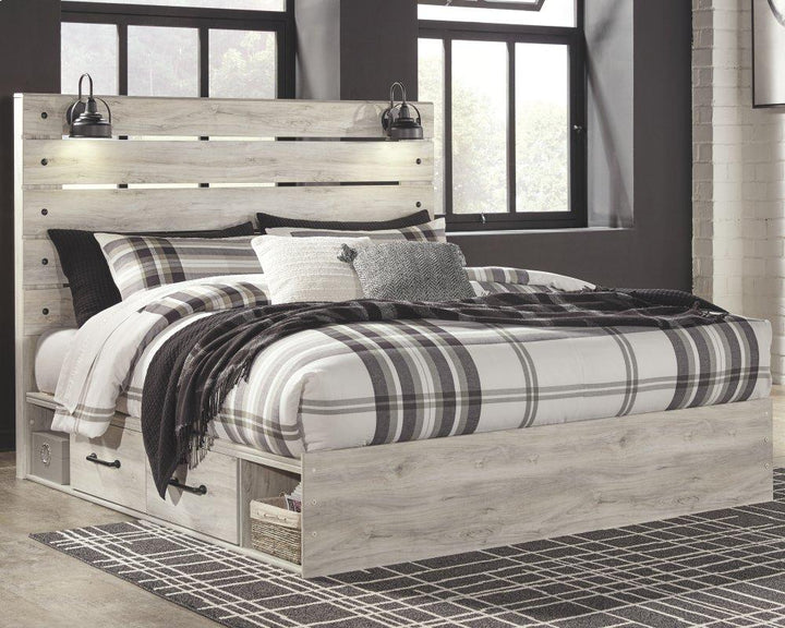 ASHLEY FURNITURE PKG003003 King Panel Bed With 2 Storage Drawers With Mirrored Dresser and 2 Nightstands