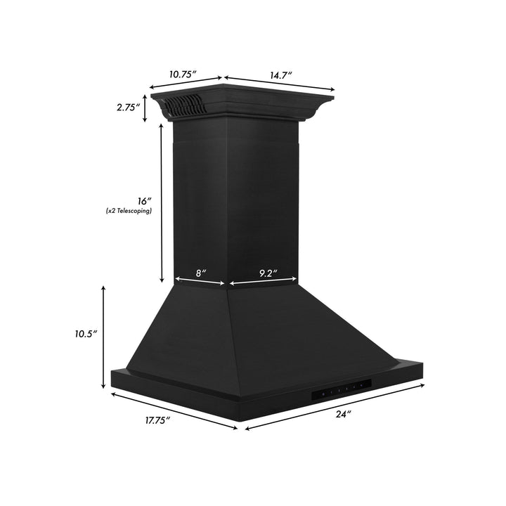 ZLINE KITCHEN AND BATH BSKBNCRNBT24 ZLINE Wall Mount Range Hood in Black Stainless Steel with Built-in CrownSound R Bluetooth Speakers Size: 24 Inch