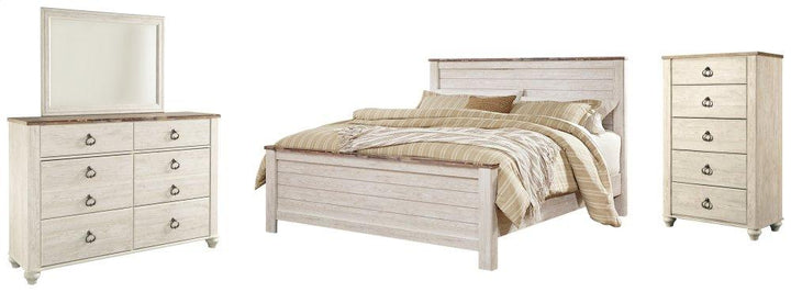 ASHLEY FURNITURE PKG004384 California King Panel Bed With Mirrored Dresser and Chest