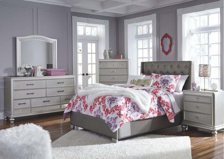 ASHLEY FURNITURE PKG007807 Full Upholstered Bed With Mirrored Dresser and Chest