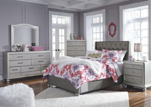 ASHLEY FURNITURE PKG007808 Full Upholstered Bed With Mirrored Dresser, Chest and Nightstand