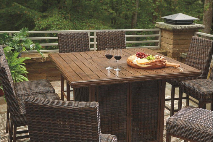 ASHLEY FURNITURE P750P6 Paradise Trail Outdoor Counter Height Dining Table With 6 Barstools