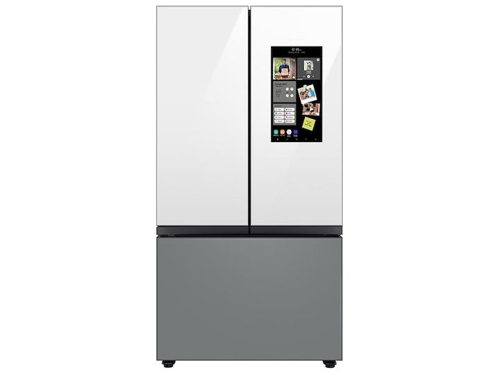 SAMSUNG RF30BB69006MAA Bespoke 3-Door French Door Refrigerator 30 cu. ft. - with Top Left and Family Hub TM Panel in White Glass - and Matte Grey Glass Bottom Door Panel