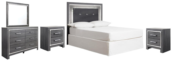 ASHLEY FURNITURE PKG003734 Full Upholstered Panel Headboard With Mirrored Dresser and 2 Nightstands