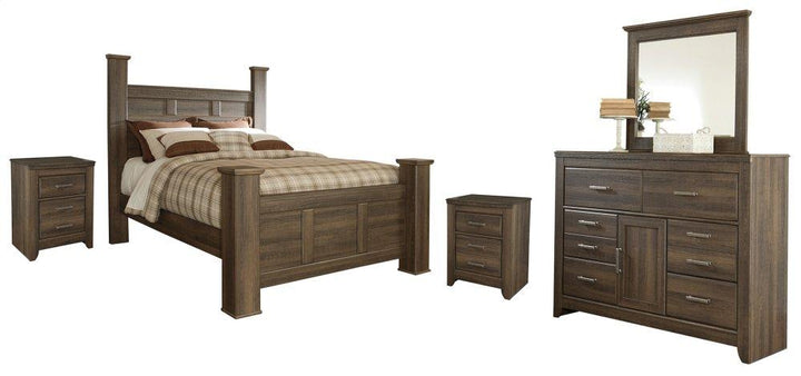 ASHLEY FURNITURE B251B17 Juararo Queen Poster Bed With Mirrored Dresser and 2 Nightstands