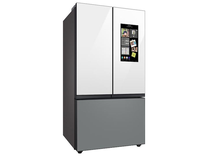 SAMSUNG RF30BB69006MAA Bespoke 3-Door French Door Refrigerator 30 cu. ft. - with Top Left and Family Hub TM Panel in White Glass - and Matte Grey Glass Bottom Door Panel