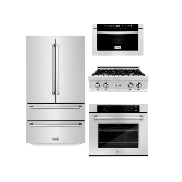 ZLINE KITCHEN AND BATH 4KPRRT30MWAWS ZLINE Kitchen Package with Refrigeration, 30" Stainless Steel Rangetop and 30" Single Wall Oven