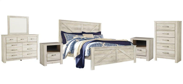 ASHLEY FURNITURE PKG004707 King Crossbuck Panel Bed With Mirrored Dresser, Chest and 2 Nightstands