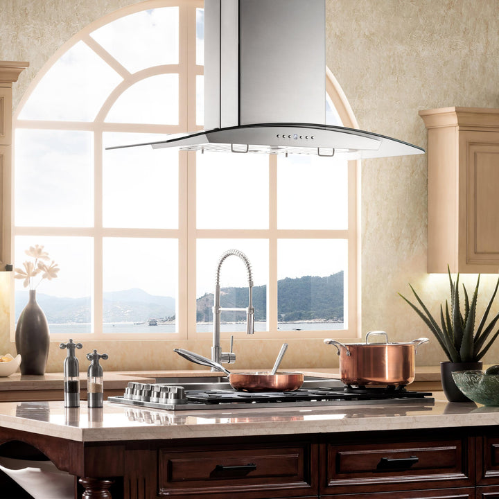 ZLINE KITCHEN AND BATH GL14I30 ZLINE Convertible Vent Island Mount Range Hood in Stainless Steel & Glass Size: 30 inch