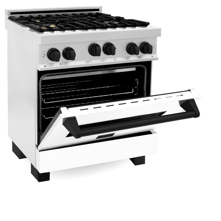 ZLINE KITCHEN AND BATH RGSZWM30CB ZLINE Autograph Edition 30" 4.0 cu. ft. Range with Gas Stove and Gas Oven in DuraSnow R Stainless Steel with White Matte Door and Accents Color: Champagne Bronze