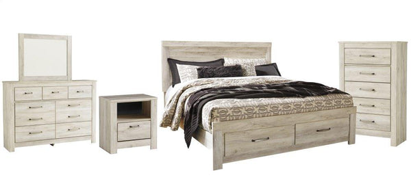 ASHLEY FURNITURE PKG004758 King Platform Bed With 2 Storage Drawers With Mirrored Dresser, Chest and Nightstand