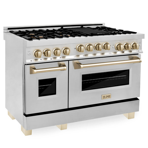 ZLINE KITCHEN AND BATH RGSZSN48G ZLINE Autograph Edition 48" 6.0 cu. ft. Range with Gas Stove and Gas Oven in DuraSnow R Stainless Steel with Accents Color: Gold