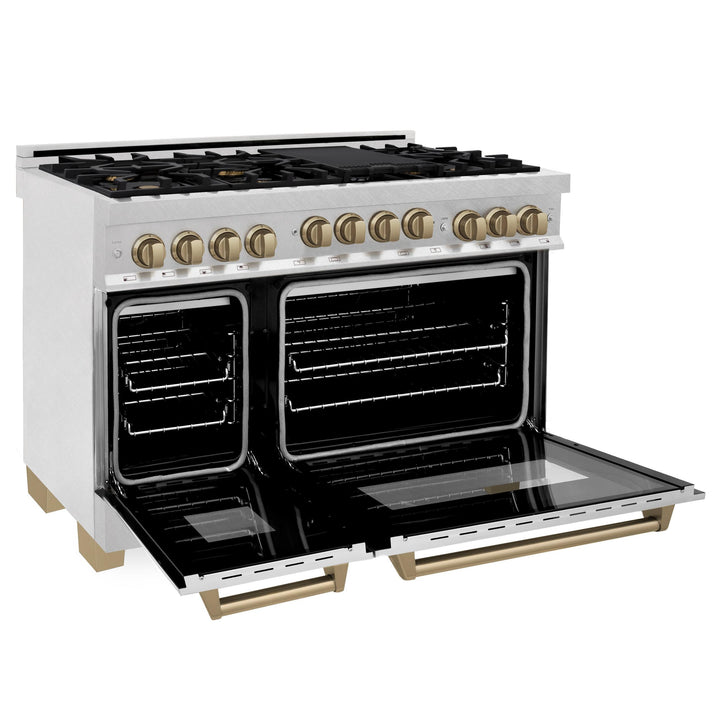 ZLINE KITCHEN AND BATH RGSZSN48G ZLINE Autograph Edition 48" 6.0 cu. ft. Range with Gas Stove and Gas Oven in DuraSnow R Stainless Steel with Accents Color: Gold