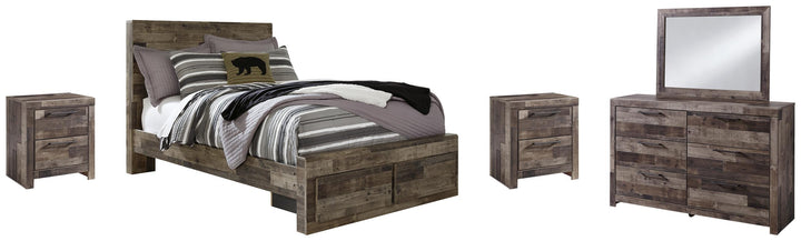 ASHLEY FURNITURE PKG003400 Full Panel Bed With 2 Storage Drawers With Mirrored Dresser and 2 Nightstands