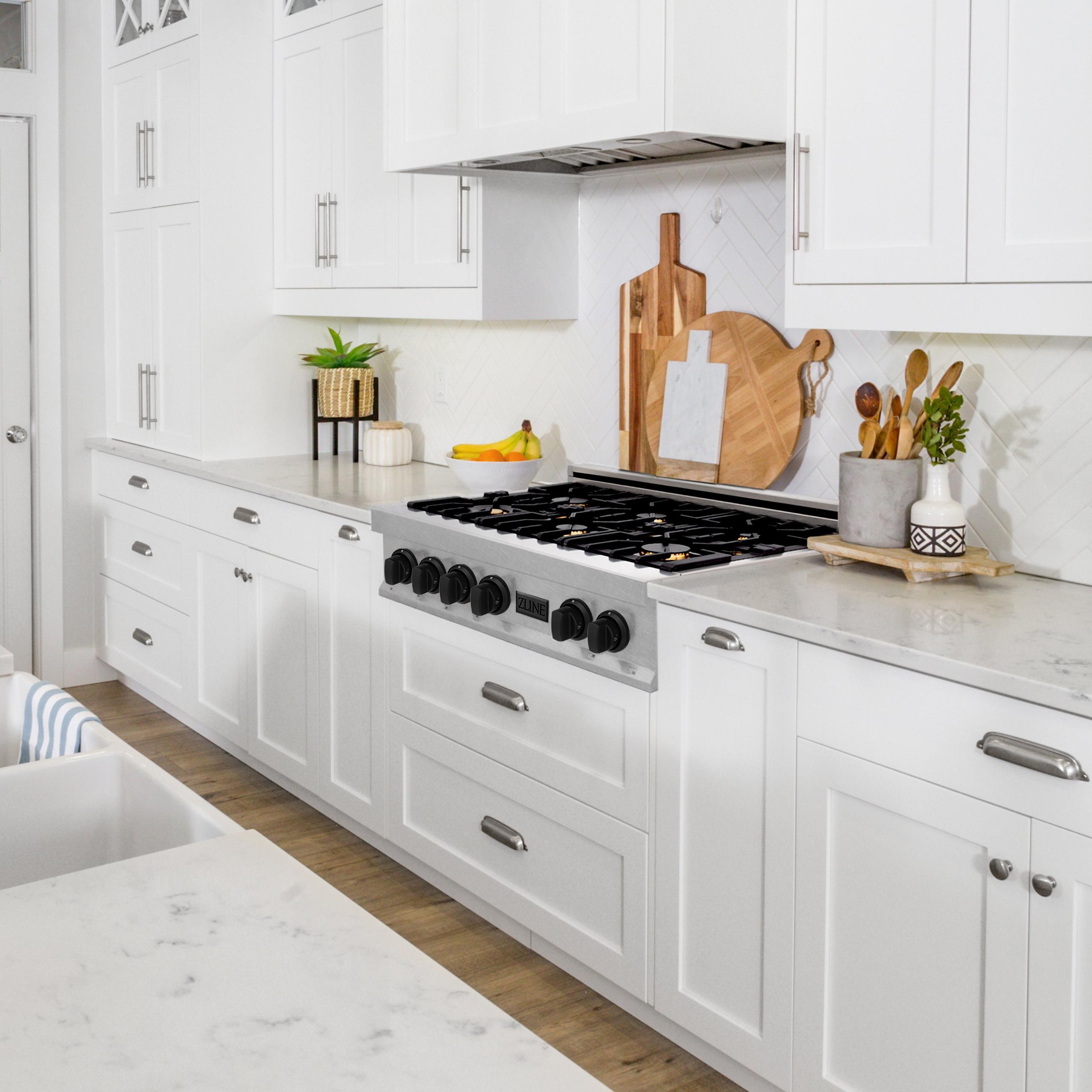 ZLINE KITCHEN AND BATH RTSZ30CB ZLINE Autograph Edition 30" Porcelain Rangetop with 4 Gas Burners in DuraSnow R Stainless Steel and Accents Color: Champagne Bronze