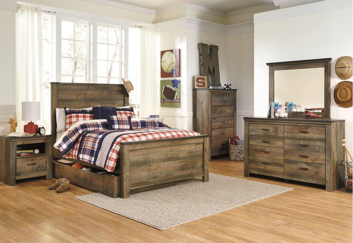 ASHLEY FURNITURE PKG005229 Full Panel Bed With 1 Storage Drawer With Mirrored Dresser, Chest and 2 Nightstands