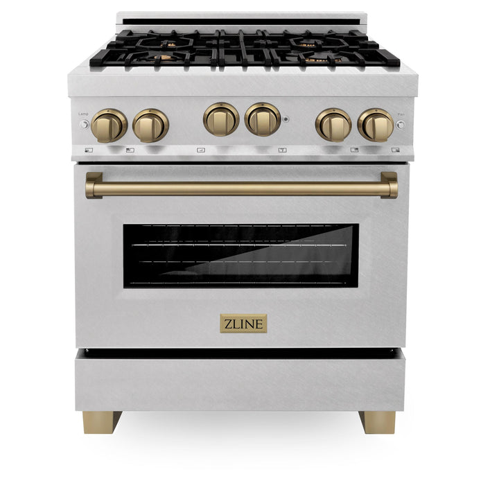 ZLINE KITCHEN AND BATH RGSZSN30MB ZLINE 30" 4.0 cu. ft. Range with Gas Stove and Gas Oven in DuraSnow R Stainless Steel with Accents Accent: Matte Black