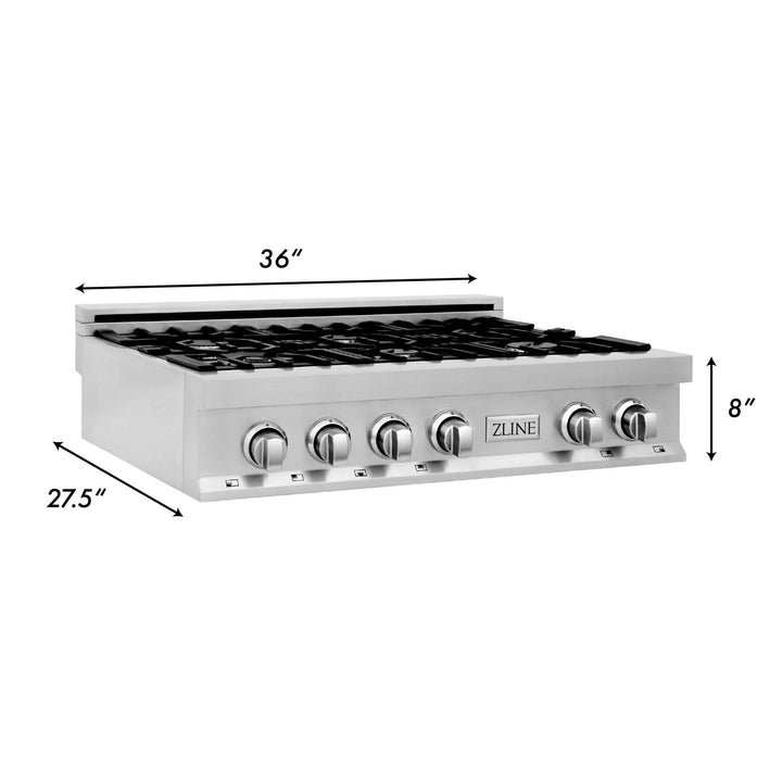 ZLINE KITCHEN AND BATH RT36 ZLINE 36" Porcelain Gas Stovetop with 6 Gas Burners Finish: Stainless Steel