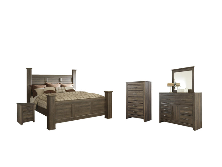 ASHLEY FURNITURE PKG004039 King Poster Bed With Mirrored Dresser, Chest and Nightstand